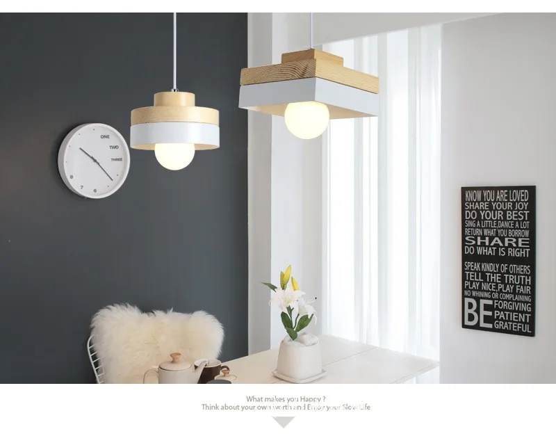 Японский стиль простые деревянные подвесные светильники E27 алюминиевая