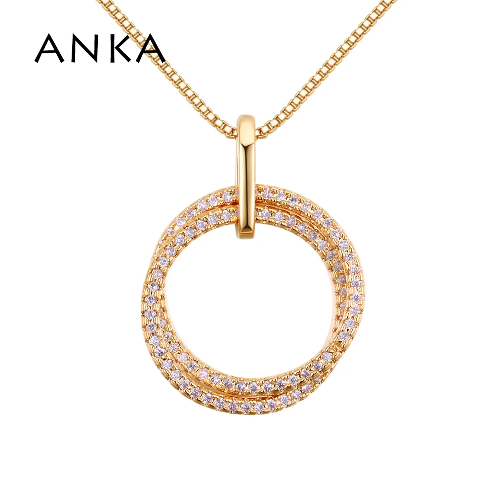 

ANKA luxury women round cz necklace charm luminous cubic zirconia pendants necklaces vintage jewelry #130407