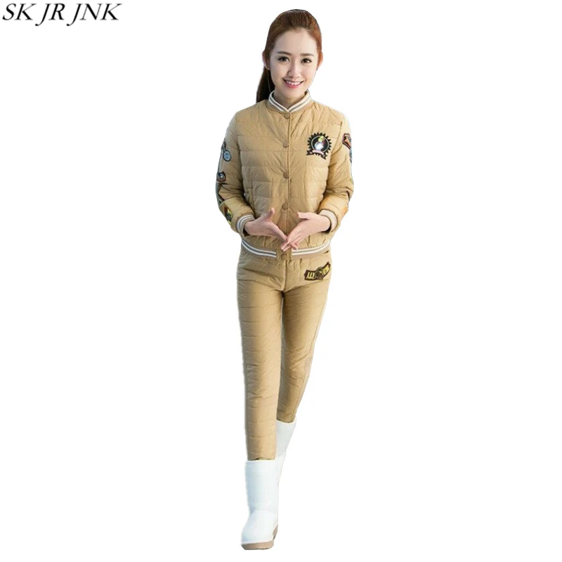 2017 Для женщин зимнее теплое пальто из хлопка модные тонкие 2 шт. комплекты (топ +