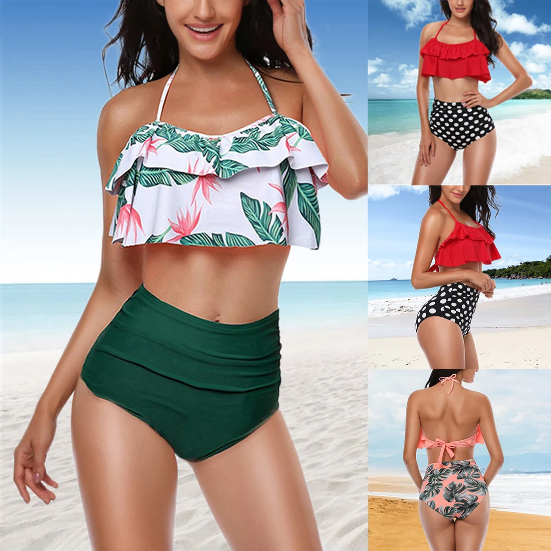 Sfit женский сексуальный комплект бикини с рюшами и цветочным принтом Холтер два