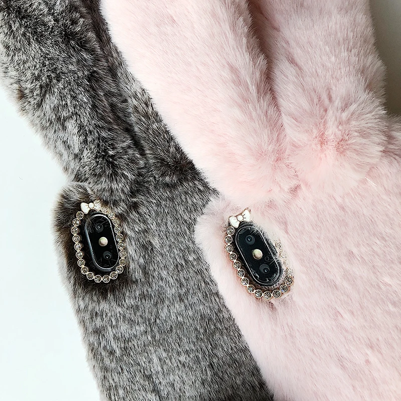 ONEVANLovely кроличьи уши меховой плюшевый чехол для телефона iPhone X XR XS Max 7 8 Plus Зимний