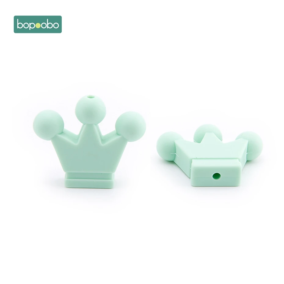 Bopoobo 20 шт., силиконовые бусины-короны, крошечные стержни, BPA бесплатно, подарки для новорожденных, прорезыватели для зубов, бусины для мам, кормящих, сделай сам, ювелирные изделия, мультфильм, детский Прорезыватель - Цвет: Mint Crown