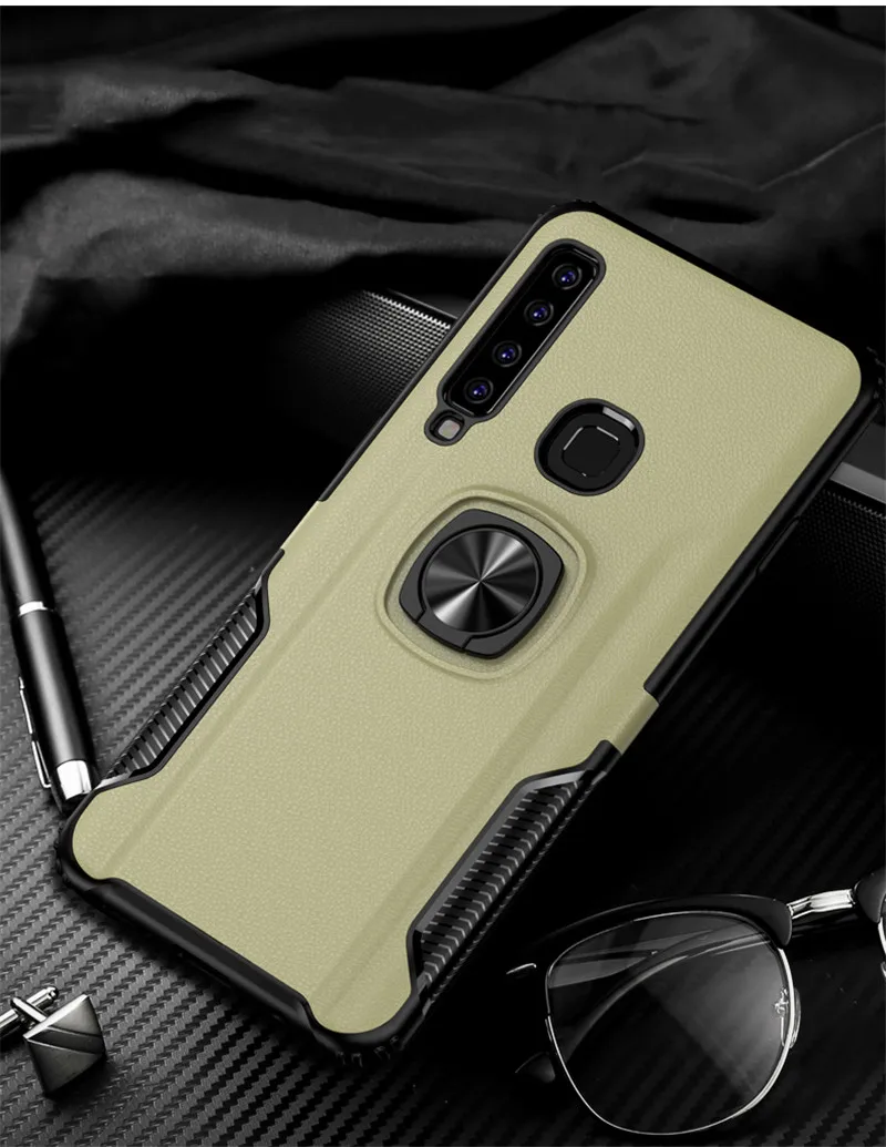 Кожа металлическое кольцо чехол для samsung A9 A9S Автомобиля Магнитный держатель Стенд противоударный кремния задняя крышка для A7 a750F Fundas - Цвет: gold