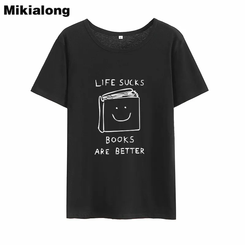 Футболка Mikialong женская с принтом ужасные книги свободная рубашка коротким