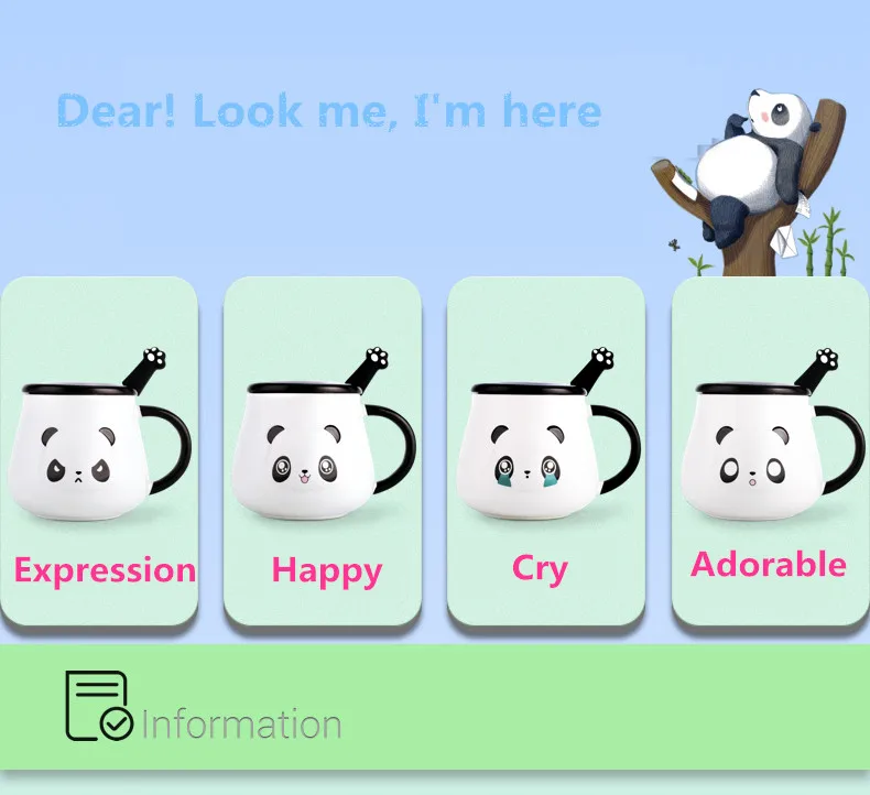 Большие кружки kawaii Panda, керамическая чашка, кофейные кружки, молочные кружки чашки для чая, термальные бутылки для воды с крышкой-ложкой для детей, рождественский подарок