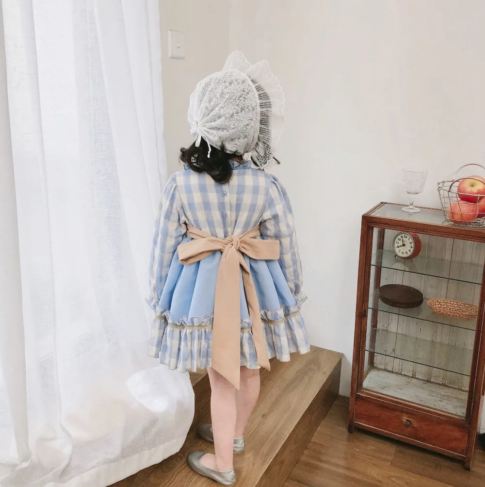 Милая Одежда для девочек голубое платье принцессы с длинным рукавом в стиле