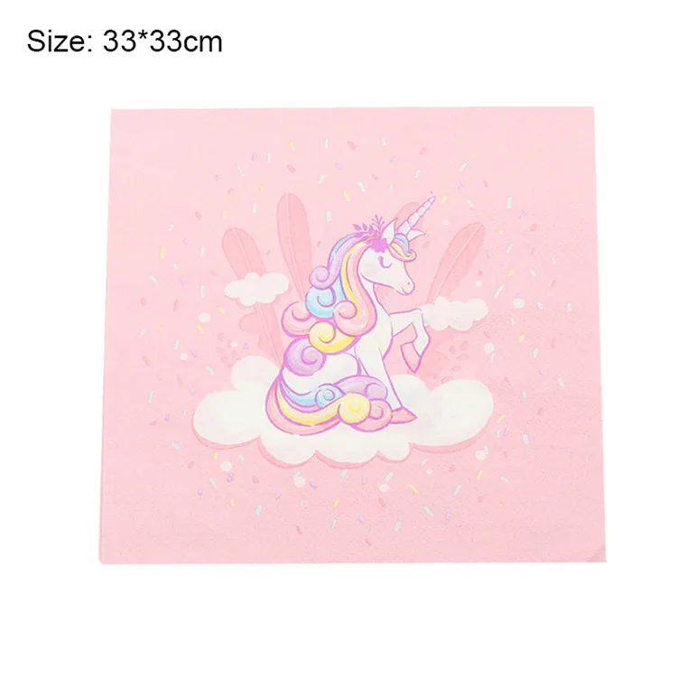 napkin 12pcs 12 шт Розовый Единорог для детского праздника в честь Дня Рождения принадлежности для детей детские одноразовые чашка тарелка салфетку соломы тянуть флаг вечерние Декор - Цвет: napkin 12pcs