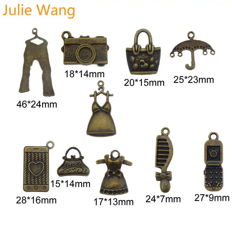 Julie Wang 10 шт. смешанные сумки для одежды подвески телефона из бронзового сплава