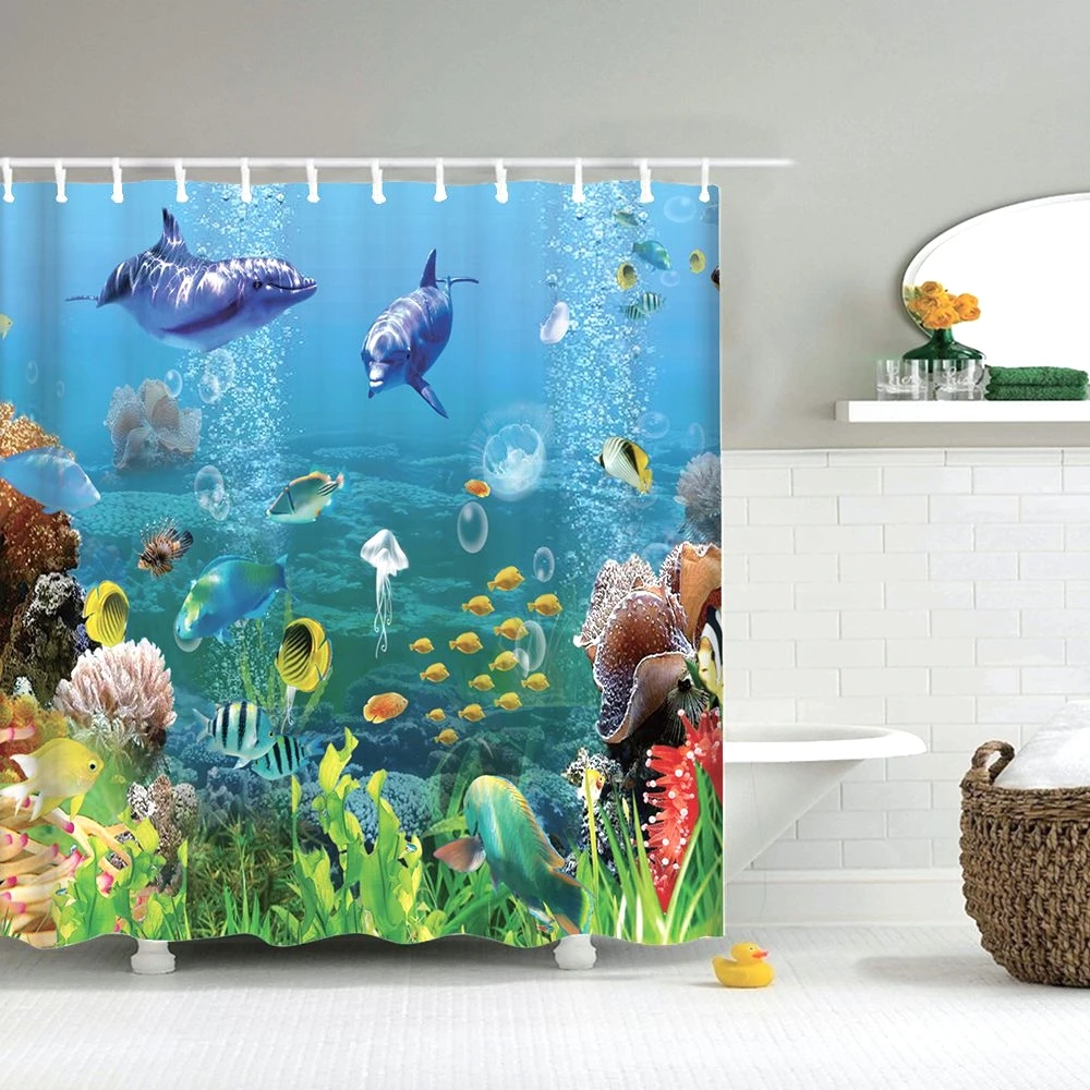 Морская занавеска для душа Dafield синий океан подводный коралловый риф полиэстер