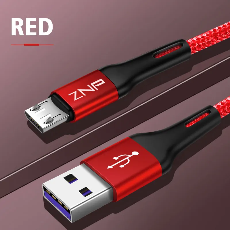 ZNP кабель Micro USB быстрое зарядное устройство для Sasmung S7 S6 Redmi note 5 pro Android мобильный телефон Micro usb кабель для зарядки шнур для передачи данных - Цвет: Red