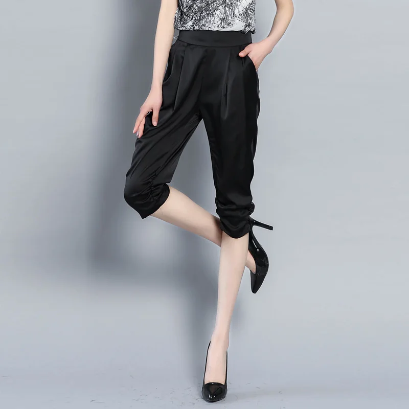 Женские атласные шаровары с высокой талией и эластичным поясом|satin trousers|harem pants