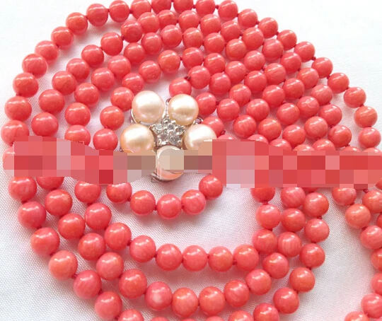 Jewelr 004884 Горячая 17 19 &quot3 ряда 6 мм темно розовые идеально круглые коралловые