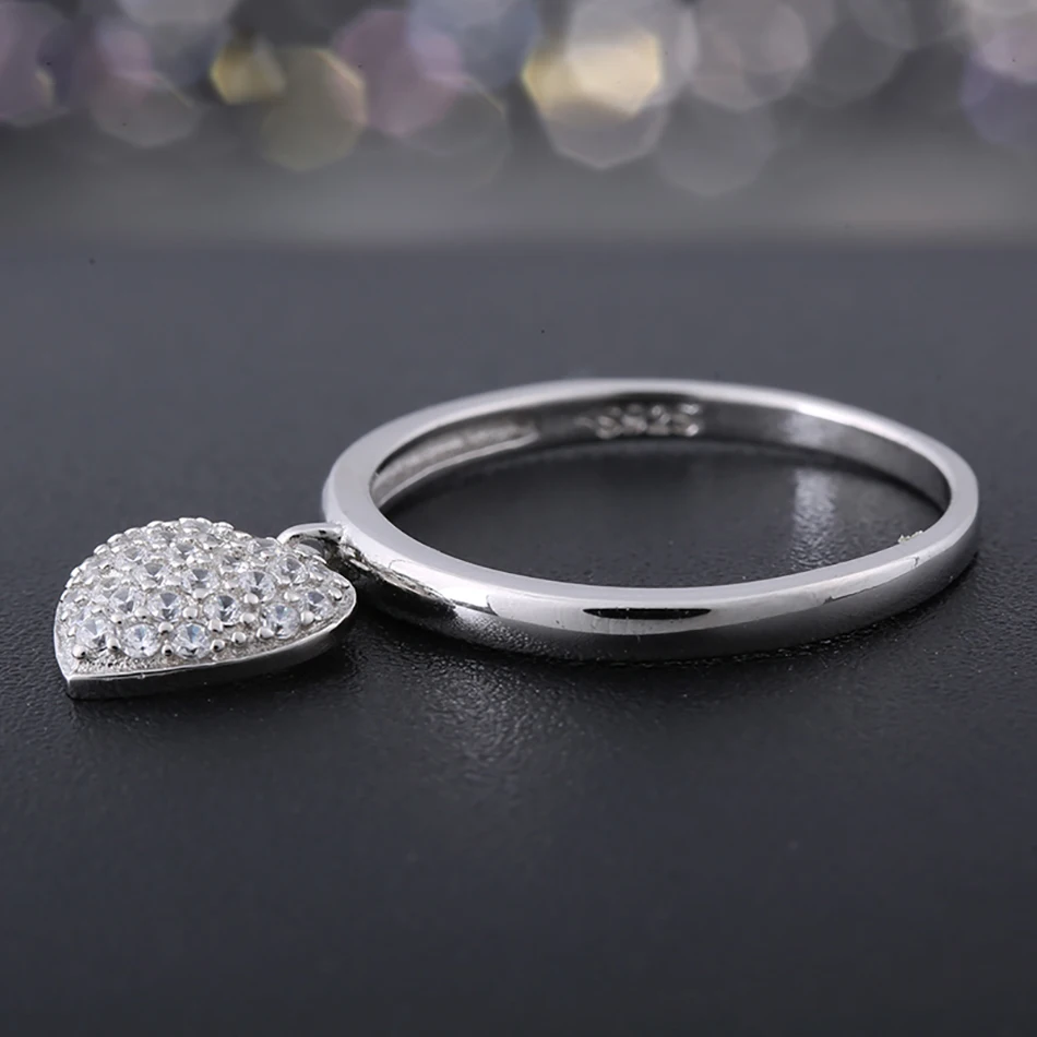 Женское ювелирное изделие из серебра 100% пробы с фианитом|heart rings for women|rings womenheart ring