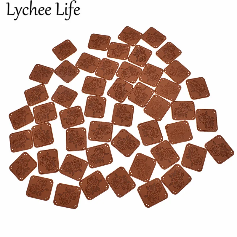 Кожаные этикетки Lychee Life 50 шт. с надписью сделай сам и принтом роз для шитья одежды