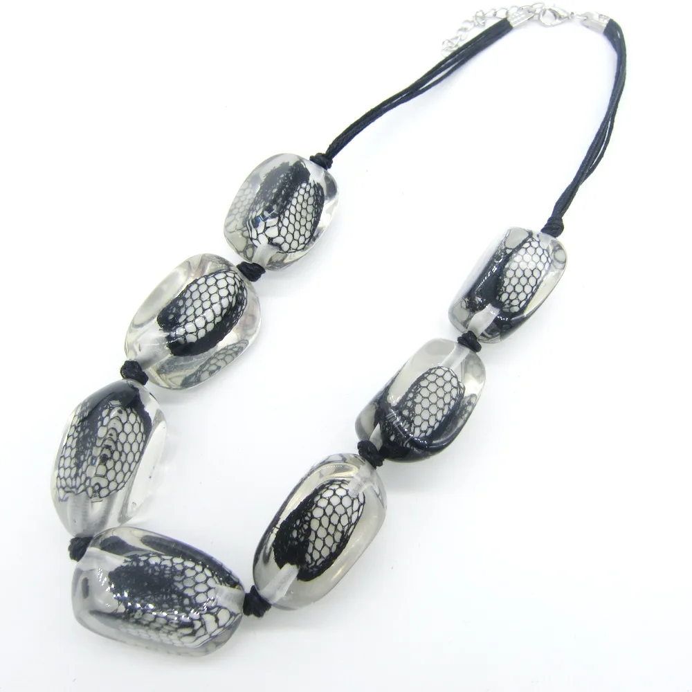 Black Lace Wrapped Clear Resin Beads Women`s Collar Beaded Necklace | Украшения и аксессуары