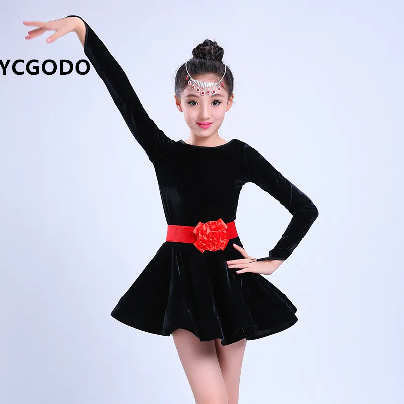Black blue Girl Latin Dance Dress For Girls ChaCha Ballroom Dancing Competition Dancewear Kids Kid Costumes | Тематическая одежда