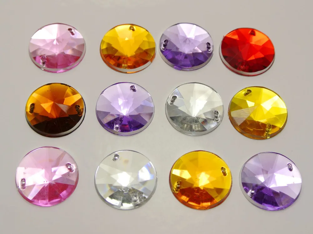 

100 Mixed Color Flatback Acrylic Round Rivoli Sewing Rhinestone Sew on bead 14mm