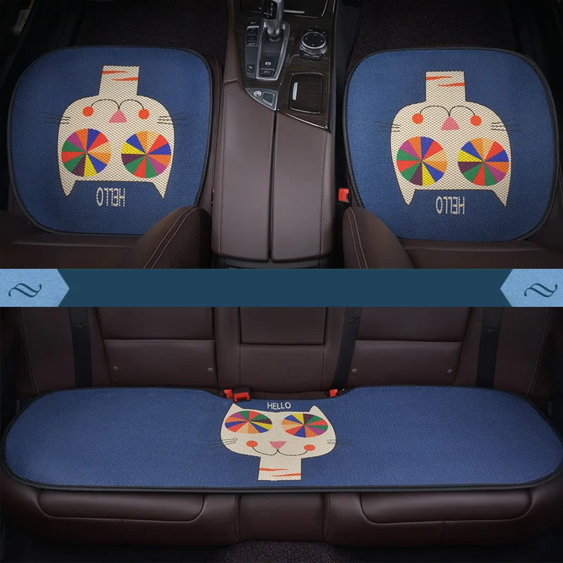 Мультяшная летняя Автомобильная подушка для сиденья спереди/сзади, шелковая подушка для сиденья, милый дышащий коврик для сидения, универсальные автомобильные принадлежности для дома и офиса