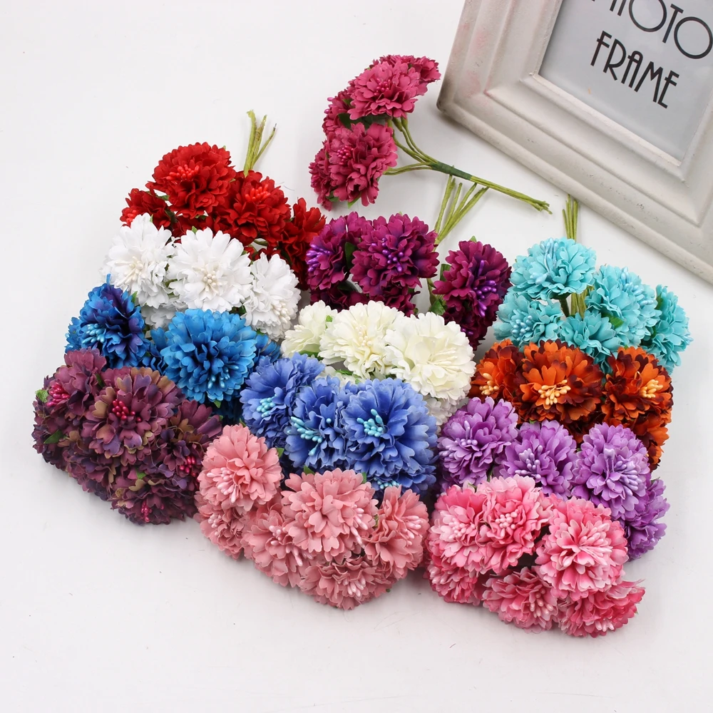 

6pcs Silk Dendranthema Artificial Flower For Wedding Party Home Chrysanthemum Decoration Handmade Florists Craft Flower 3.5cm