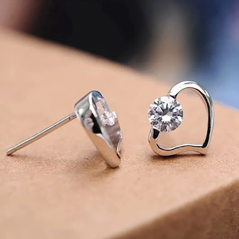 OMHXZJ Wholesale European Fashion Woman Girl Party Wedding Gift Heart White AAA Zircon 18KT Gold Stud Earrings EA280 | Украшения и