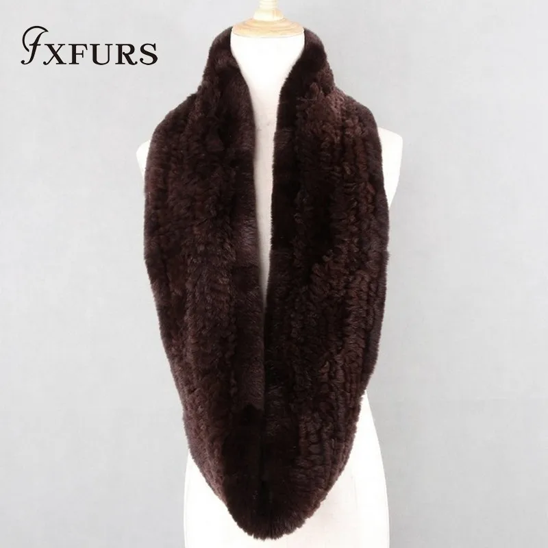 FXFURS женский бесконечный меховой шарф круглый длинный кроличий мех шарф Зимний теплый уличный модный шарф из меха кролика рекс - Цвет: coffee