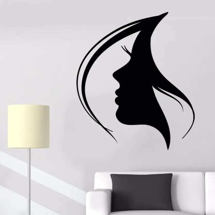 

Woman Face Silhouette Wall Stickers Vinyl Removable Fashion Girl Face Wall Decal Girl Head Hairstyle Salon Decoration AY0299
