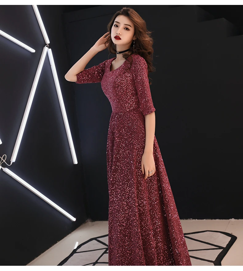Вечернее платье weiyin De Soiree, вечернее платье, реальные фотографии, винно-красный цвет, вечерние платья с блестками, официальное длинное вечернее платье, WY1233