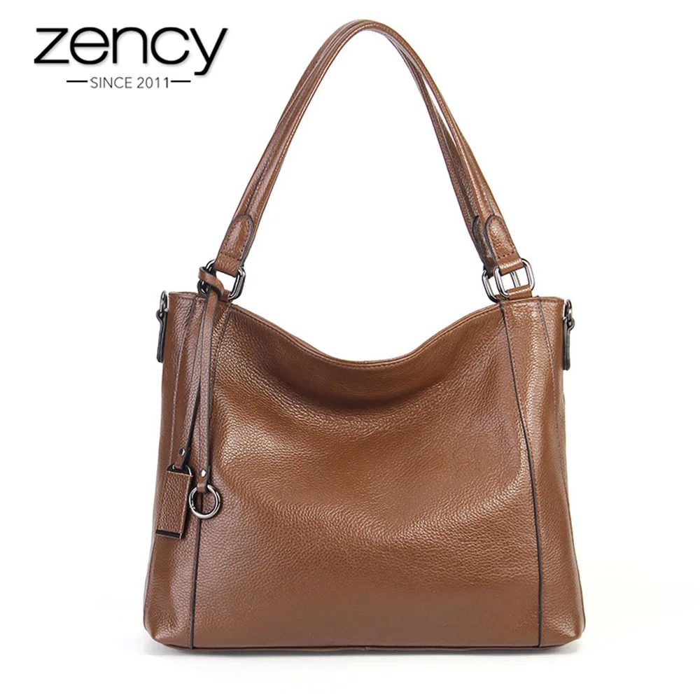 Модная женская сумка на плечо Zency из 100% натуральной кожи черная сумочка