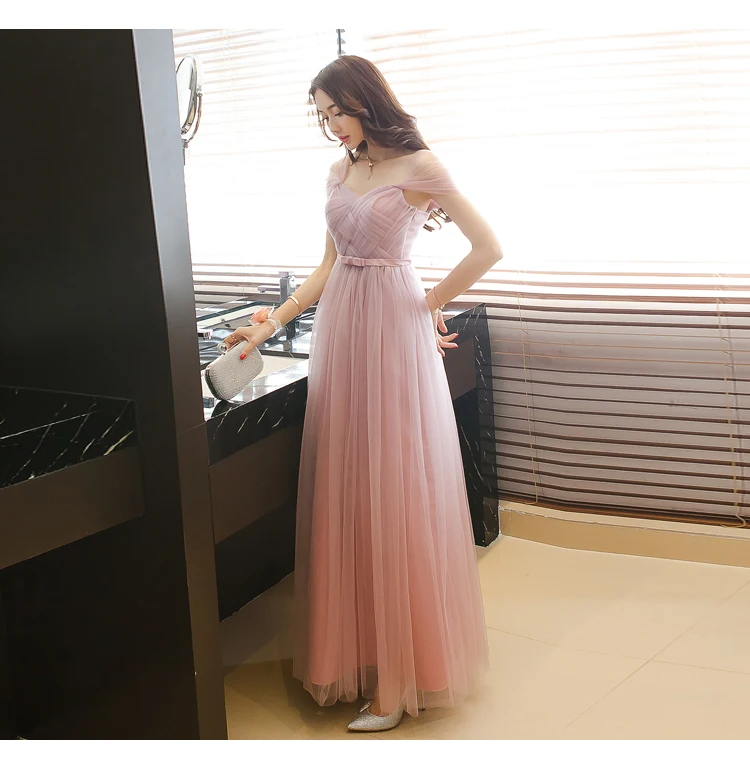 Пыльное розовое платье для подружки невесты Длинное Элегантное персикового и