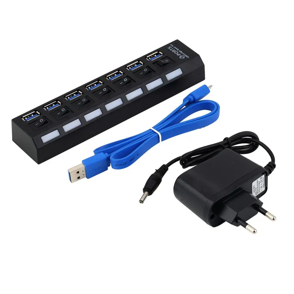 7 портовый концентратор USB 3 0 с переключателями ВКЛ./ВЫКЛ. + кабель адаптера