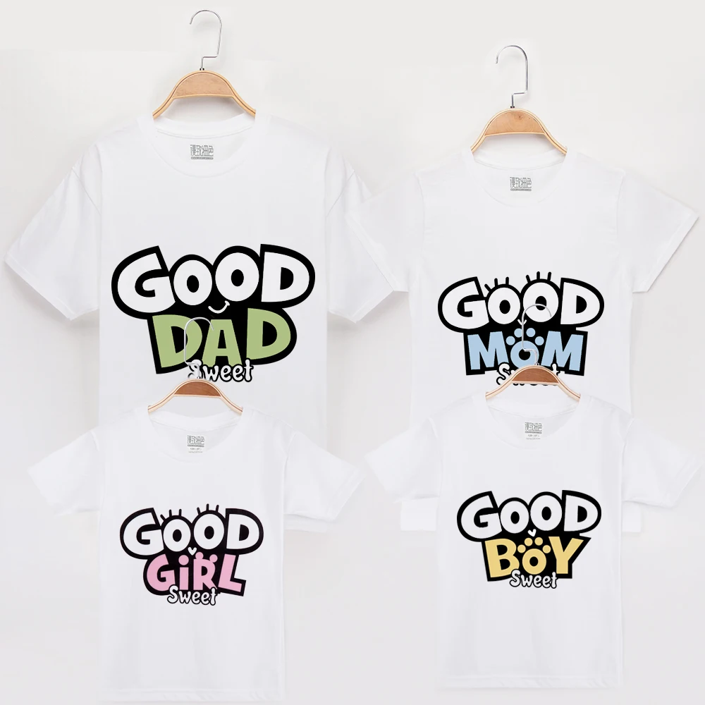 

2019 New Family Matching Outfits T-Shirt Good Boy/Girl/MOM/DAD Letter 100% Cotton Mother And Baby Clothes Father Daughter Shirts