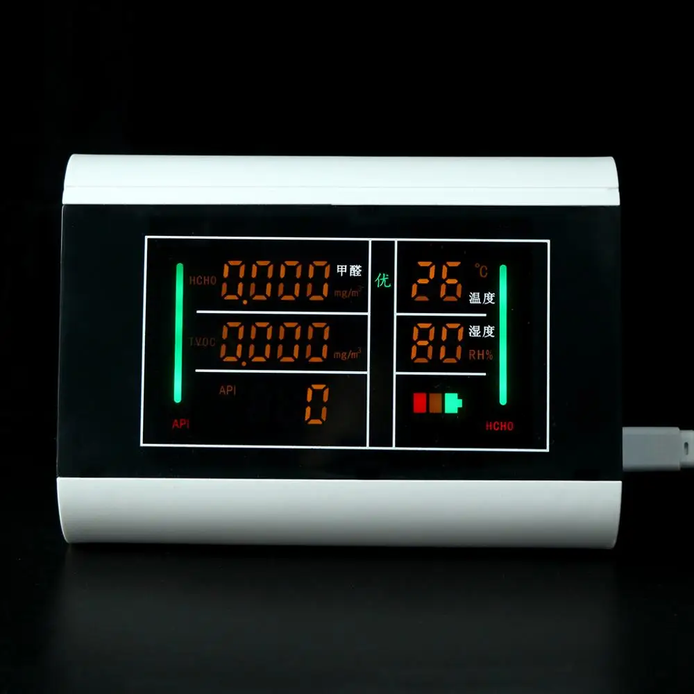 

5-In-1 USB Rechargeable Air Quality Monitor Benzene HCHO TVOC LCD Digital Display Humidity Temperature Detector