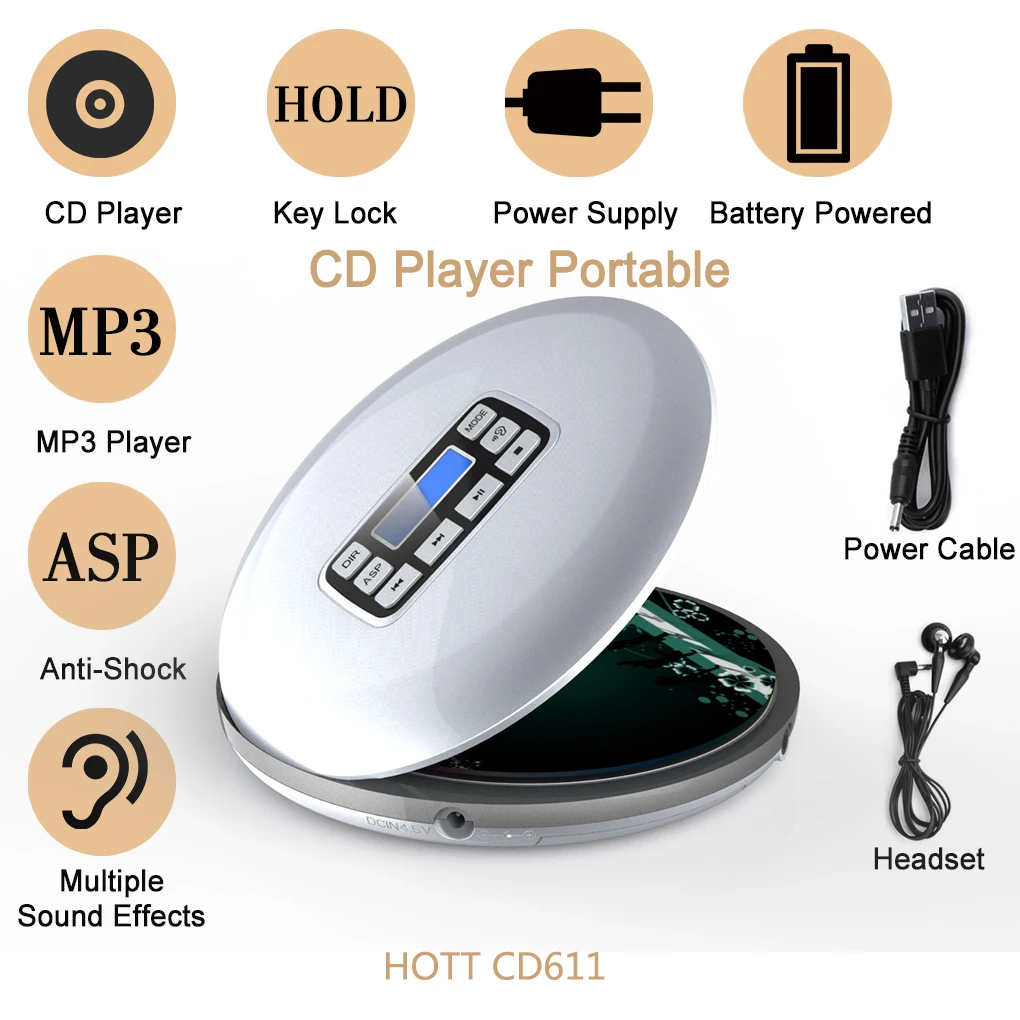 

Portable CD Player with LCD Display Audio Music Travel CD Players CD-R CD-RW MP3 Support AZZ/ROCK/Classic Sound enjoy music