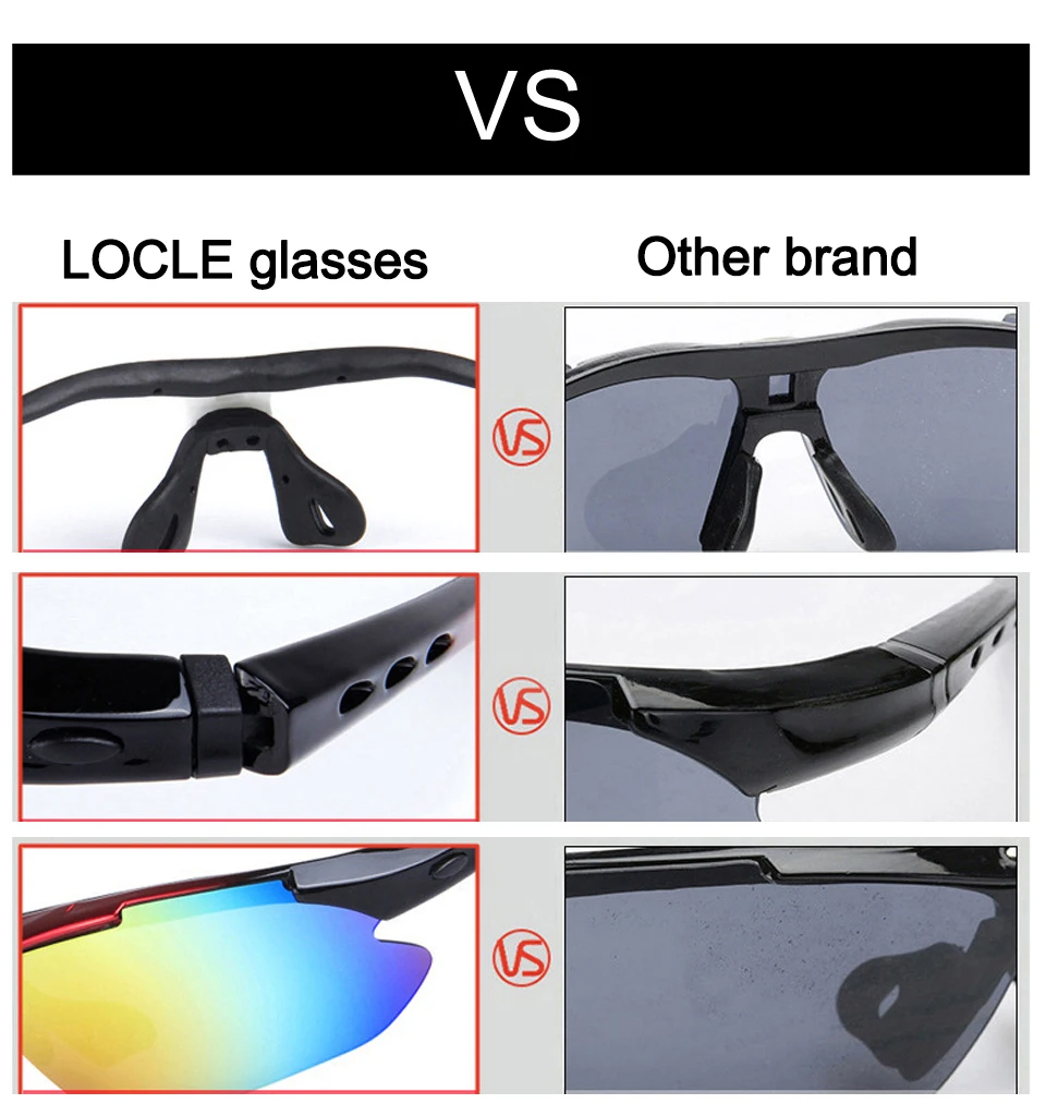 LOCLE Polarized Hiking Sunglasses Sports Glasses Myopia Cycling Bicycle Riding Eyewear UV400 Protect Camping Men Sun Glasses