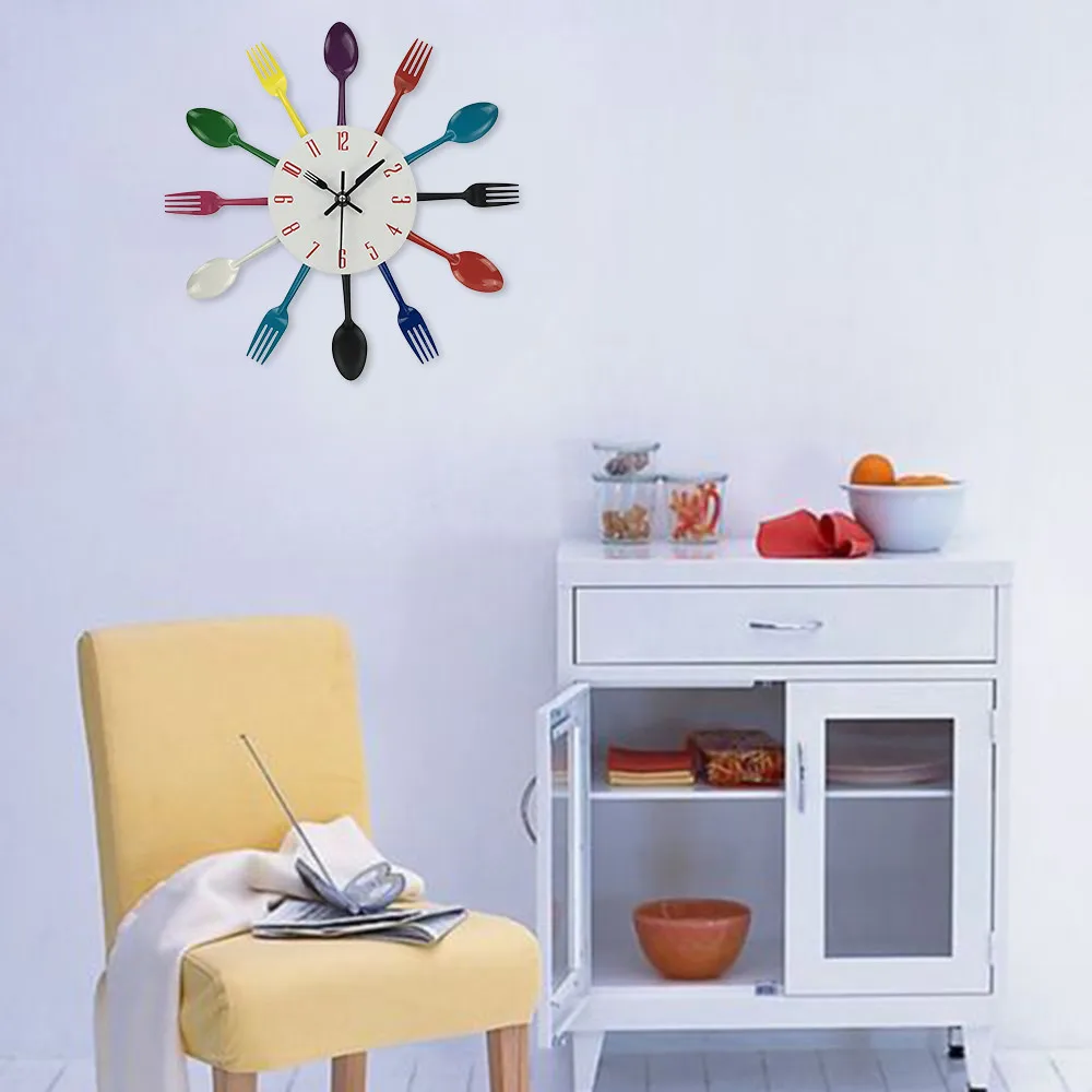Dropshipping Multicolor Home Decoration Cutlery Kitchen Utensil Spoon Fork Clock Wall | Дом и сад