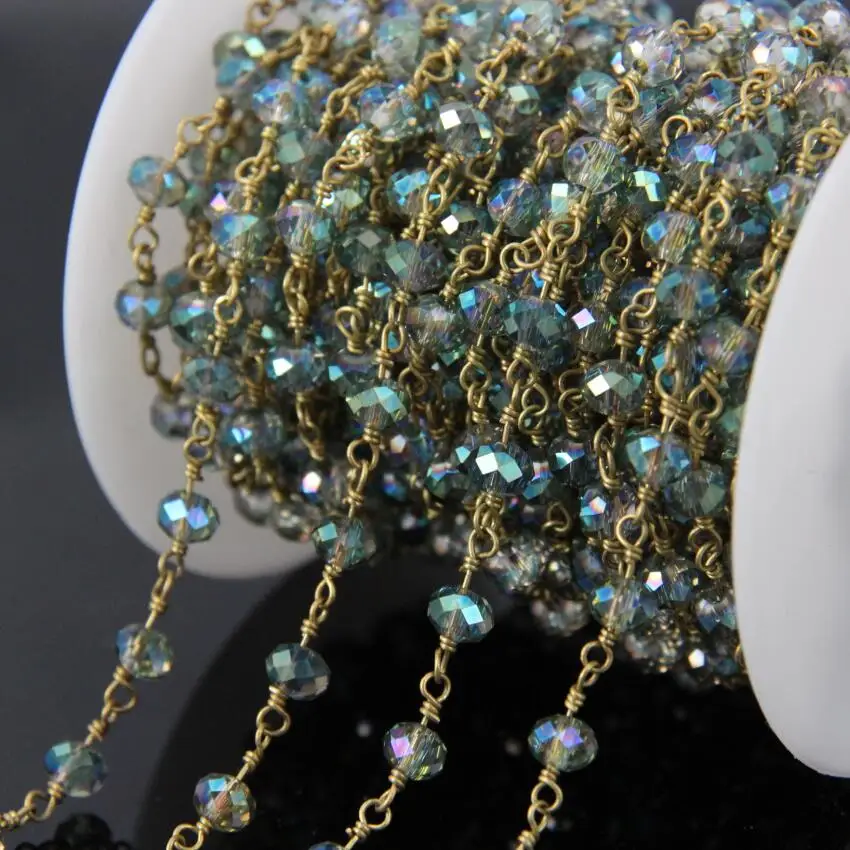 5 метров AB титановые синие стеклянные четки цепи граненые круглые бусины с