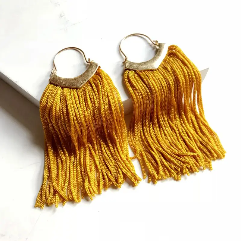 

Fashion Ginger Red Thread Tassel Dangle Earrings Bohemia Jewelry