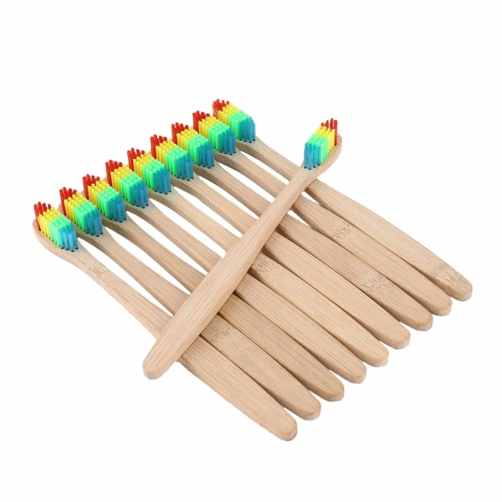 

10pcs/lot Colorful Bamboo Handle Toothbrush Eco friendly Wooden Rainbow Bamboo Toothbrush Oral Care Soft Bristle Teeth whitening