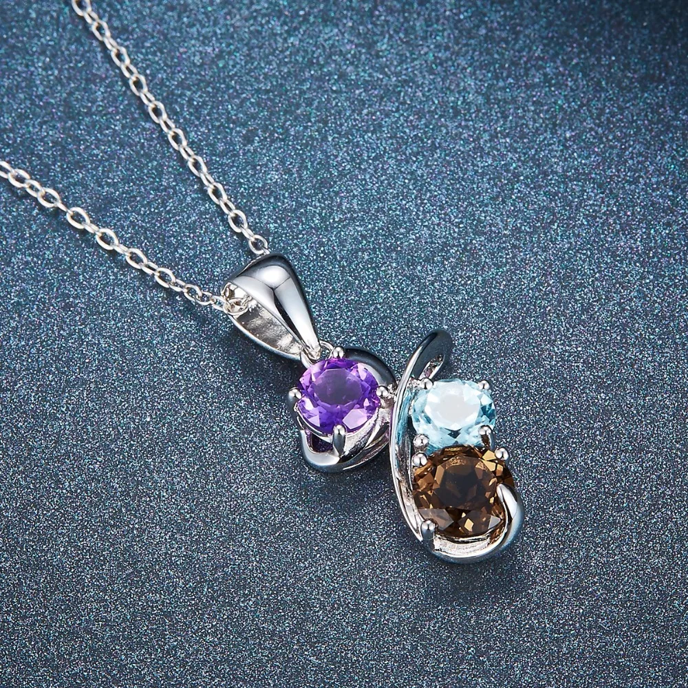 Женское ожерелье из серебра 925 пробы с аметистом и голубым топазом|fine jewelry|pendant
