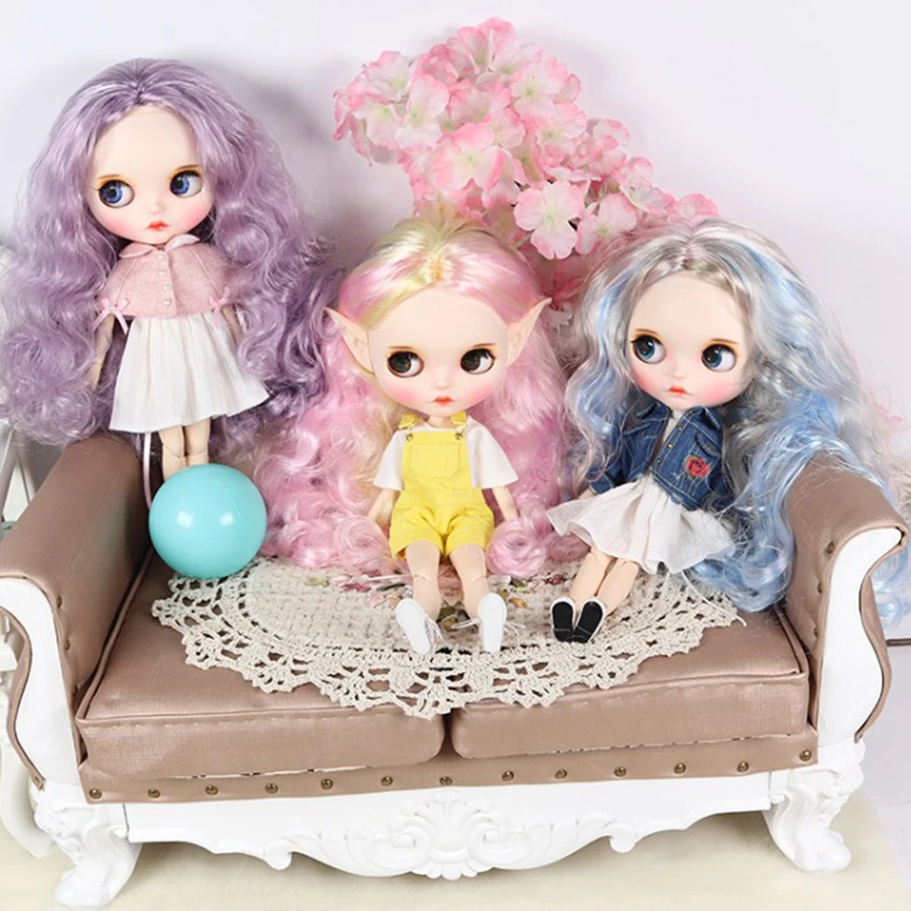 1/6 кукла большой кудрявый парик волосы с шапкой головы для Blythe куклы украшения одежды аксессуары