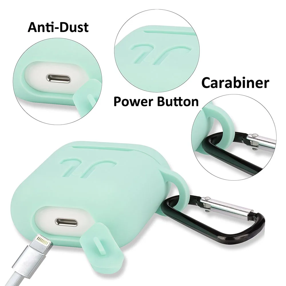4In1 Function Case For Earpods Silicone Pouch Box+Anti-Lost Headphone Strap+Ear Cover Hooks+Carabiner Keychain Apple AirPods | Мобильные