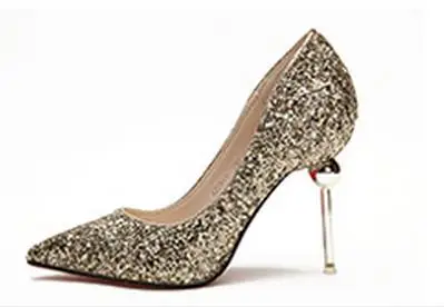 

100% New Hot Selling High Quality Fashion Women's Shoes Sequins Gold Silver Pointed High-heeled Shoes New Fine Documentary Shoes