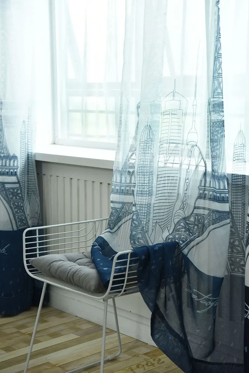 color 2 tulle Замок башня печать Шторы для детей мальчиков принцесса изолированные затемненные детский сад эркер шторы P288C - Цвет: color 2 tulle