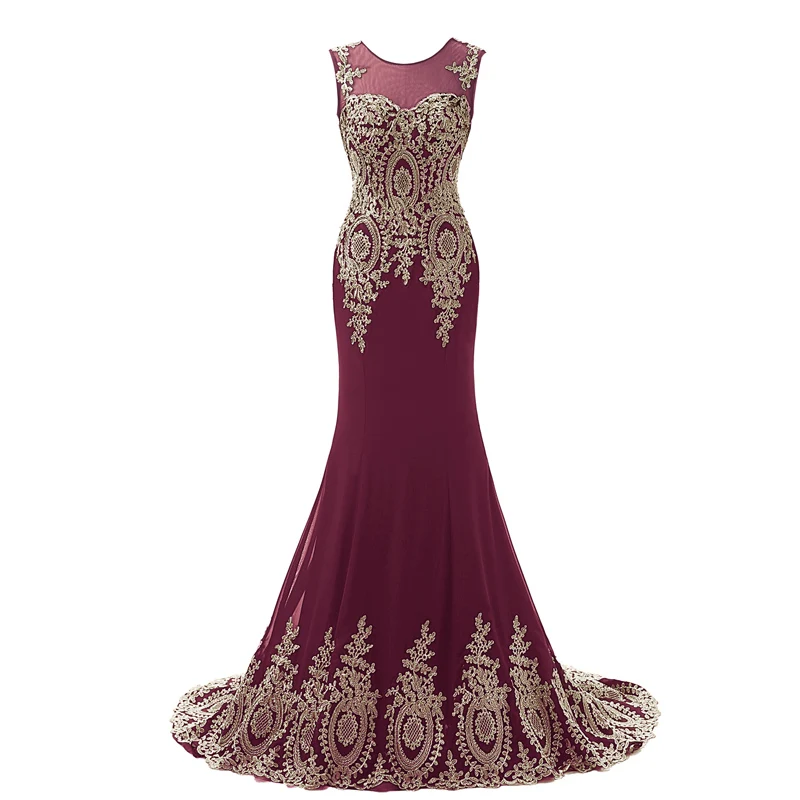 Robe De Soiree Длинные Бордовые красные платья для выпускного вечера с золотой аппликацией вечерние платья турецкие платья Galajurken XU039 - Цвет: Burgundy
