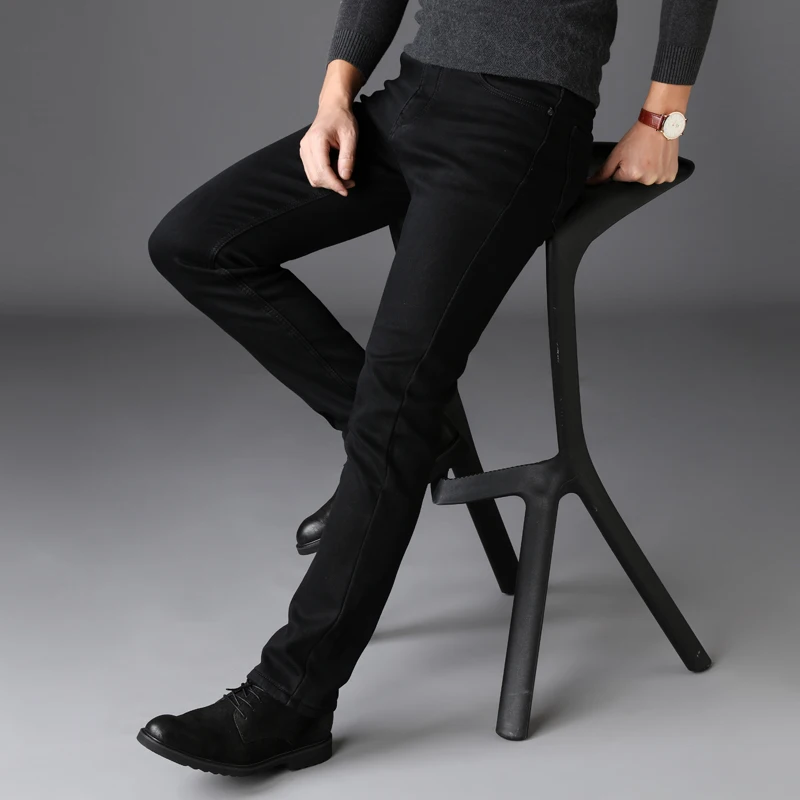 

2019 New Black Jean With Elasticity Skinny Jeans Business Casual Male Denim Slim Pants Classic Style