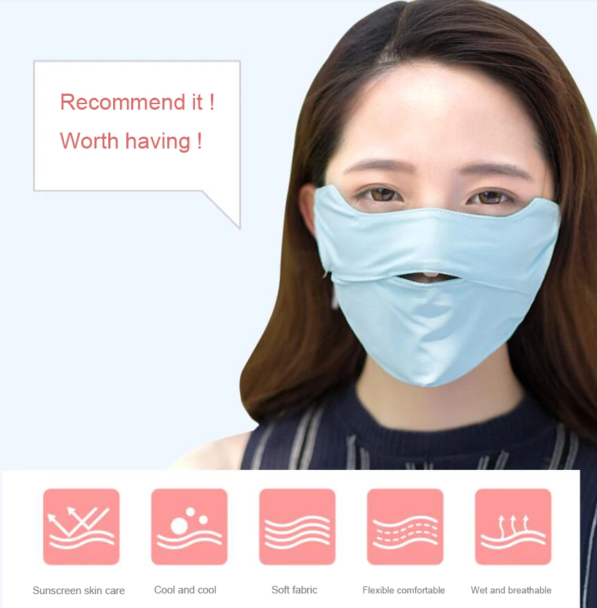 

Sunscreen Ice Silk Mouth Mask Men Women Summer Thin Section Face Mouth Mask Neck Riding Breathable Sunshade D30