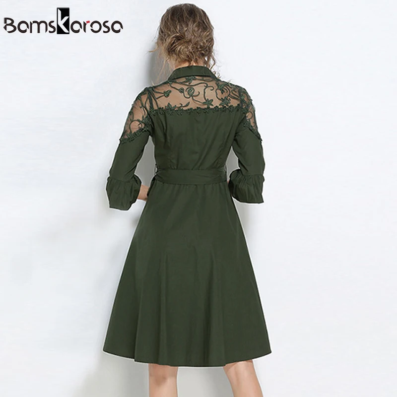 Каждый день Повседневное платья Для женщин осень NewArrival полые платья для Для женщин корейская мода Армейский зеленый платье Половина рукава