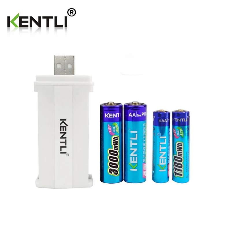 4 шт. KENTLI 1 5 В 1180mWh/3000mWh литий ионный Аккумулятор AA AAA аккумулятор + 2 слота CU57