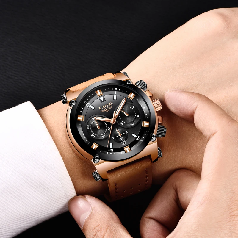 

Top Luxury Brand LIGE Analog Quartz Watch Men Leather Waterproof Sports Watches Fashion Business Male Watches Relogio Masculino