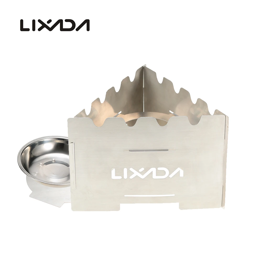 Lixada с поддоном для приготовления пищи на открытом воздухе, кемпинга, складная дровяная плита, карманная, спиртовая, из нержавеющей стали, портативная, легкая печь, горелки